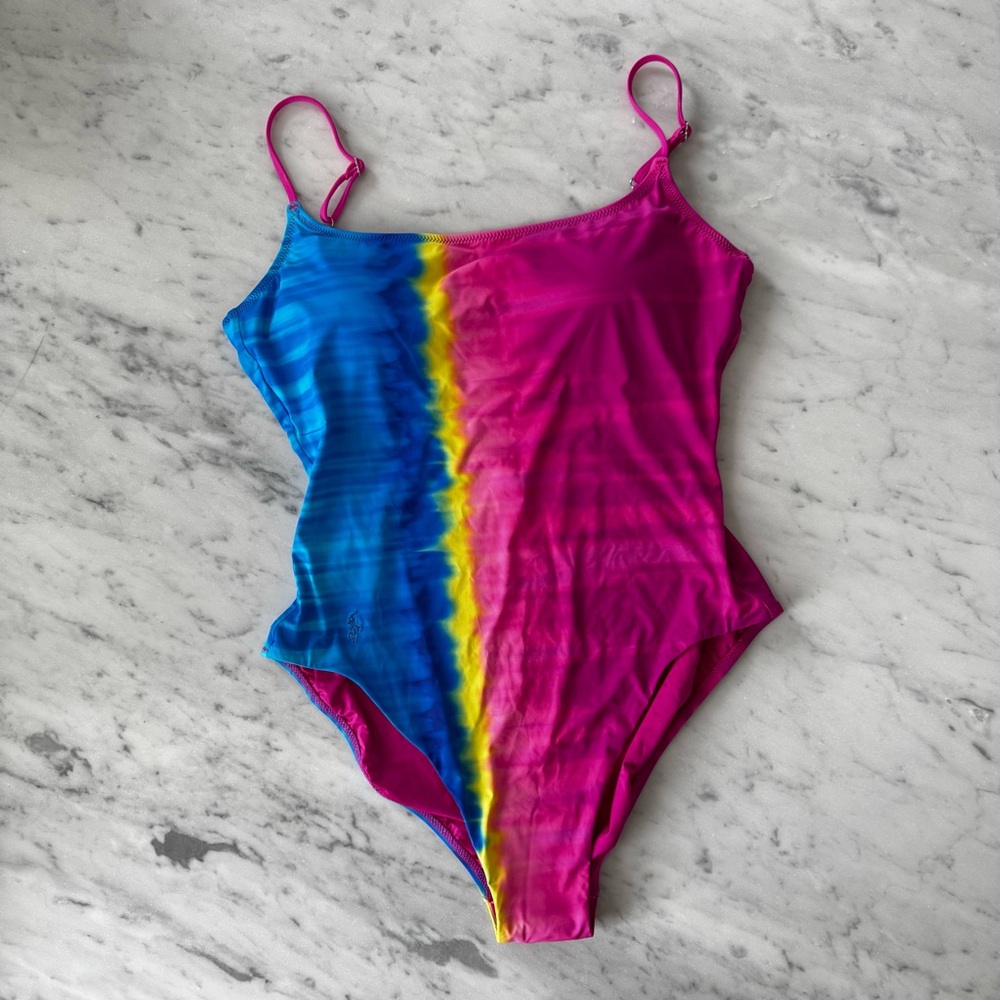 Polo Ralph Lauren Dip-Dyed XL fuschia One-Piece Swimsuit Scoop-back Bathing Suit